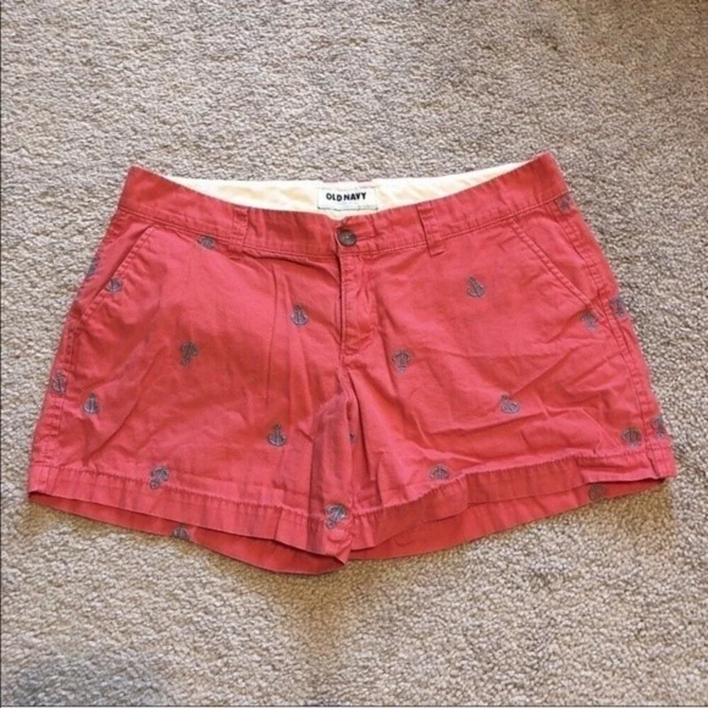 Old Navy Shorts Coral Blue Embroidered Anchor Chinos